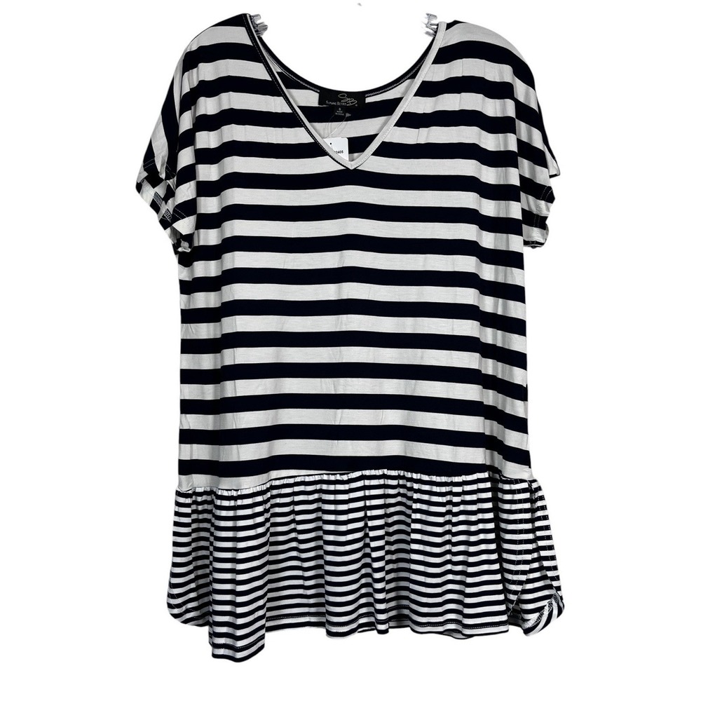 NWT SUZANNE BETRO Sz S Top Navy White Striped Blouse Shirt Peplum V-Neck New